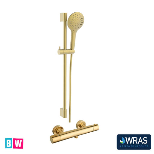 T bar shower set brushed brass