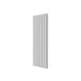 White vertical double-panel radiator, angled view showing slim depth.