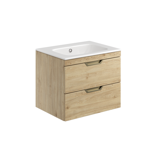 Bathroom vanity with white countertop and two drawers on a white background