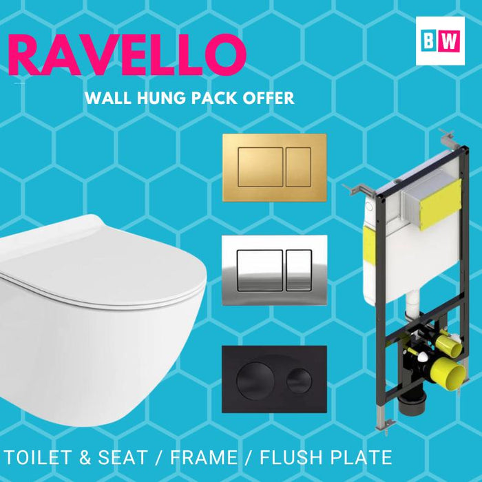 Rimless Wall Hung Toilet, Frame & Button Pack