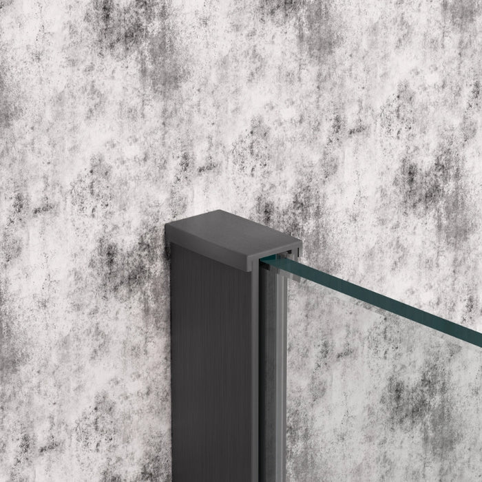 Gunmetal wet room enclosure vertical frame and horizontal rail with glass edge