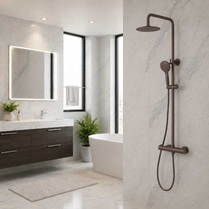 Premium Round Thermostatic T Bar Rainhead Shower Set - Brushed Bronze