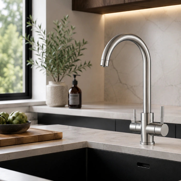 Triflow Brushed Steel 3-in-1 Kitchen Tap Round
