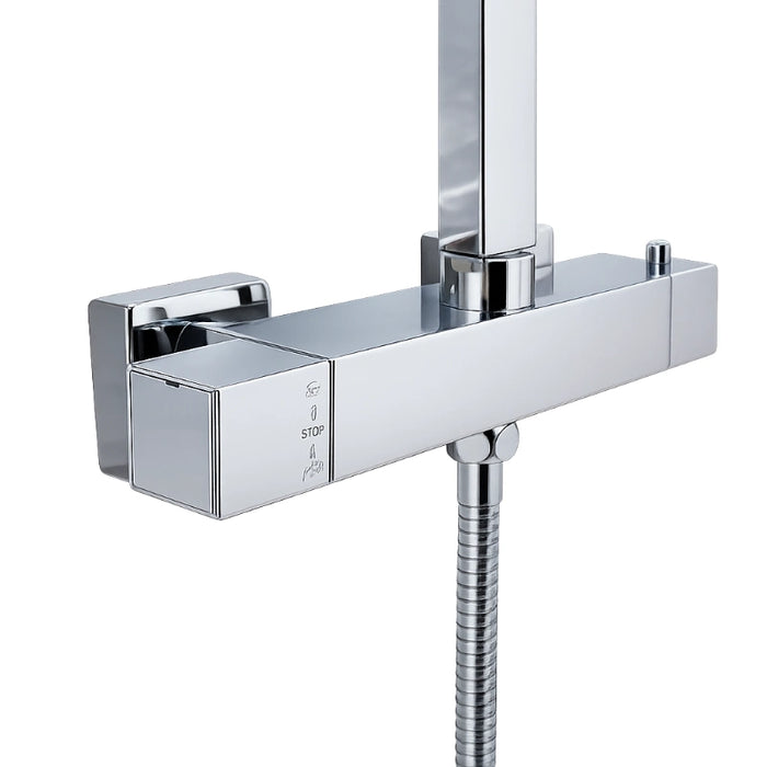 Flow Square Thermostatic T-Bar Drench Shower Set - Chrome
