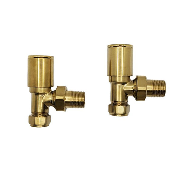 Angled Brushed Brass Radiator Valves - Bathroom Warehouse