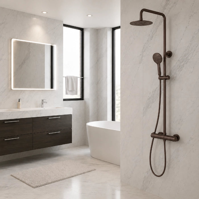 Premium Round Thermostatic T Bar Rainhead Shower Set - Brushed Bronze