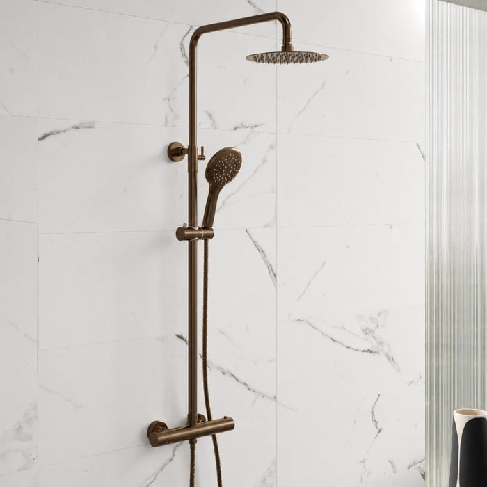 Premium Round Thermostatic T Bar Rainhead Shower Set - Brushed Bronze