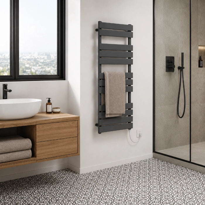 Palma Flat Heated Towel Rail 500 x 1200mm - Anthracite