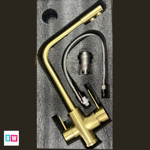 3-in-1 brushed brass tap