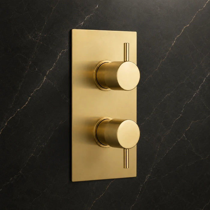 Premium Round Concealed Thermostatic 2 Oulets Shower Valve - Brushed Brass