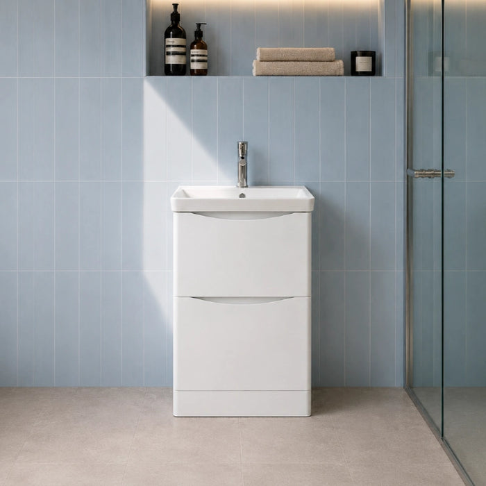 Rimini 500mm 2 Drawer Floorstanding Vanity Unit with Basin - White