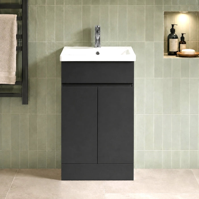 Catania 500mm Floorstanding Vanity Unit with Cabinet & Basin - Black
