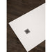 White rectangular shower tray with square waste drain outlet, 1100 x 800mm