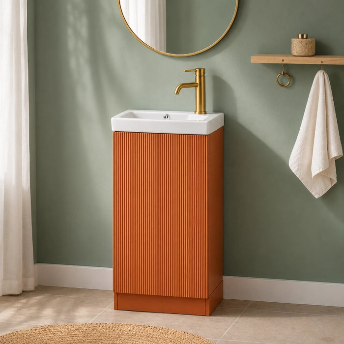 Mini Fluted Cloakroom Vanity Unit with Ceramic Basin - Bruciata Orange