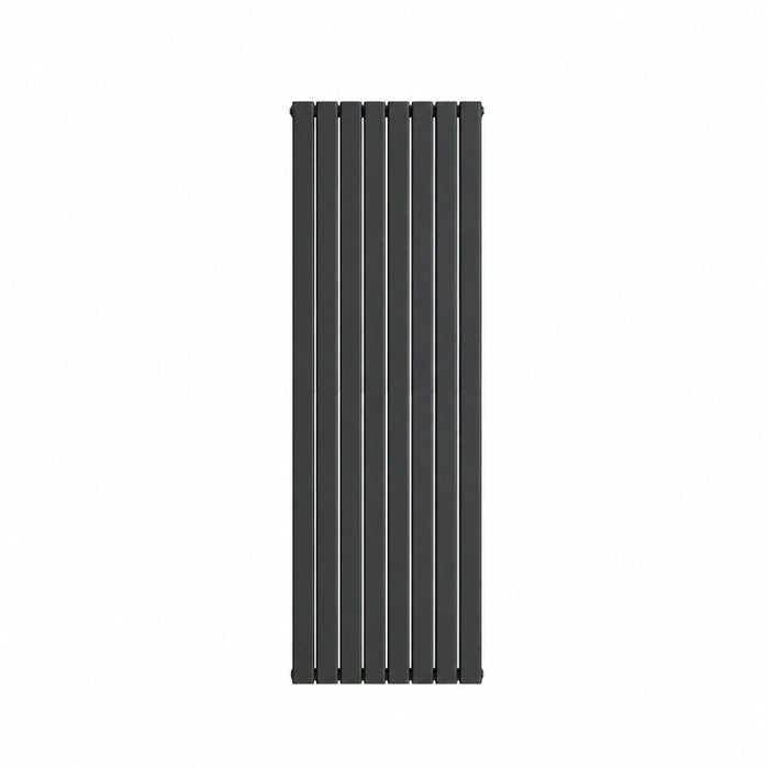 Vertical flat double panel radiator in anthracite dark gray, end details visible.