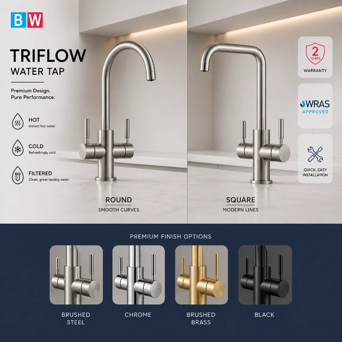 Triflow Round 3-in-1 Kitchen Tap - Brushed Steel