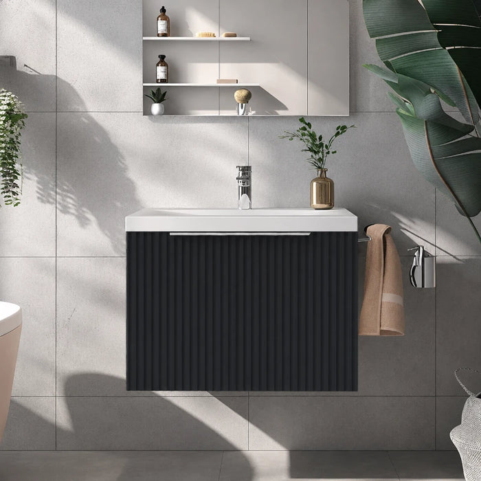 Murano 600mm Fluted Vanity Unit Wall Hung with Basin - Black