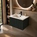 Fluted wall-hung vanity unit with white basin and dark midnight fluted cabinet front