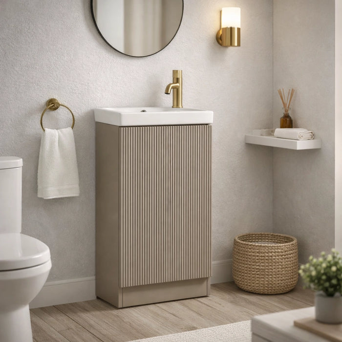 Mini Fluted Cloakroom Vanity Unit with Ceramic Basin - Soft Coffee