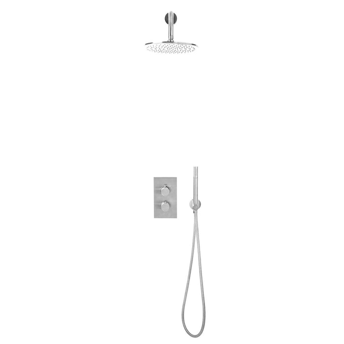 Concealed Brushed Brass Shower Valve with Outlet, Hose & Head - Bathroom Warehouse