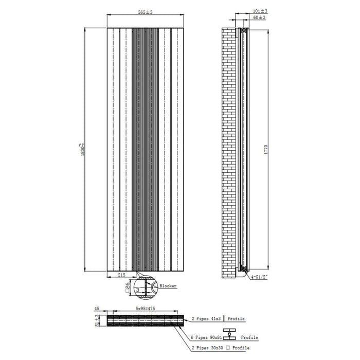 Cordoba 1800x565mm Aluminium Anthracite Double - Bathroom Warehouse