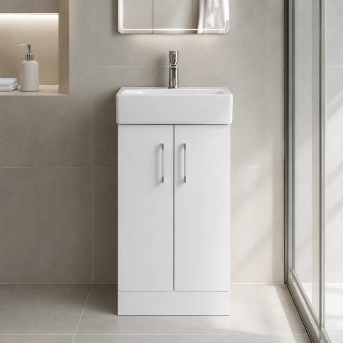 Elba 420mm Floor Standing Vanity Unit with Basin - Gloss White