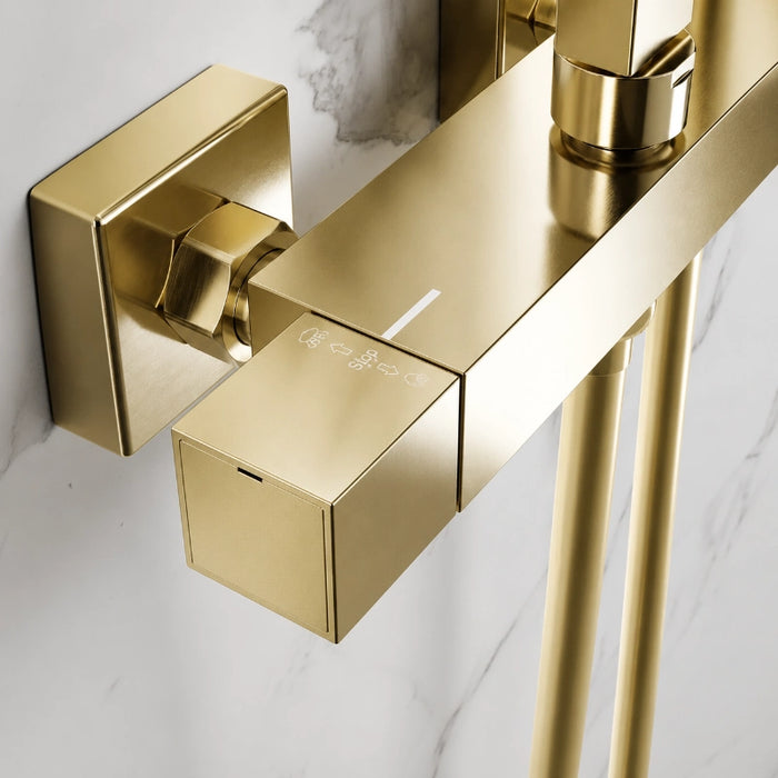 Flow Square Thermostatic T-Bar Drench Shower Set - Brushed Brass