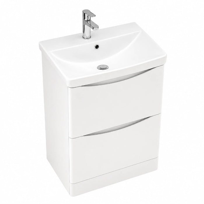 Rimini 500mm 2 Drawer Floorstanding Vanity Unit with Basin - White