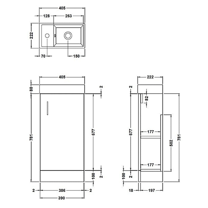 Flow 400mm Floor Standing Cloakroom Unit with Basin - Blue