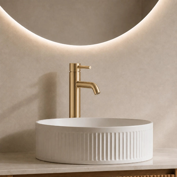 Pisa Round Tall Mono Basin Mixer Tap - Brushed Brass
