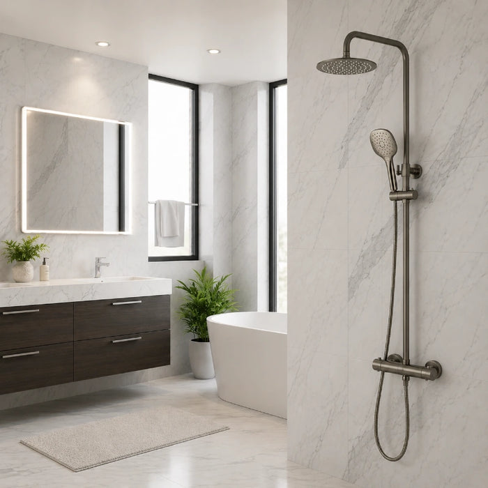 Premium Round Thermostatic T-Bar Shower with Rain Head - Gunmetal