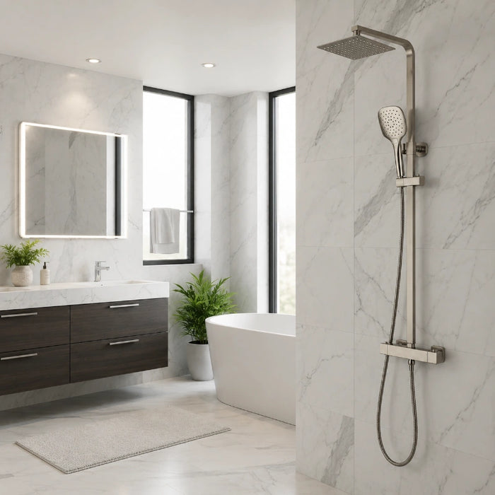 Premium Square Thermostatic T-Bar Shower with Rain Head - Gunmetal