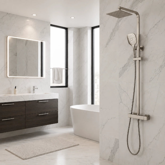 Premium Square Thermostatic T-Bar Shower with Rain Head - Gunmetal