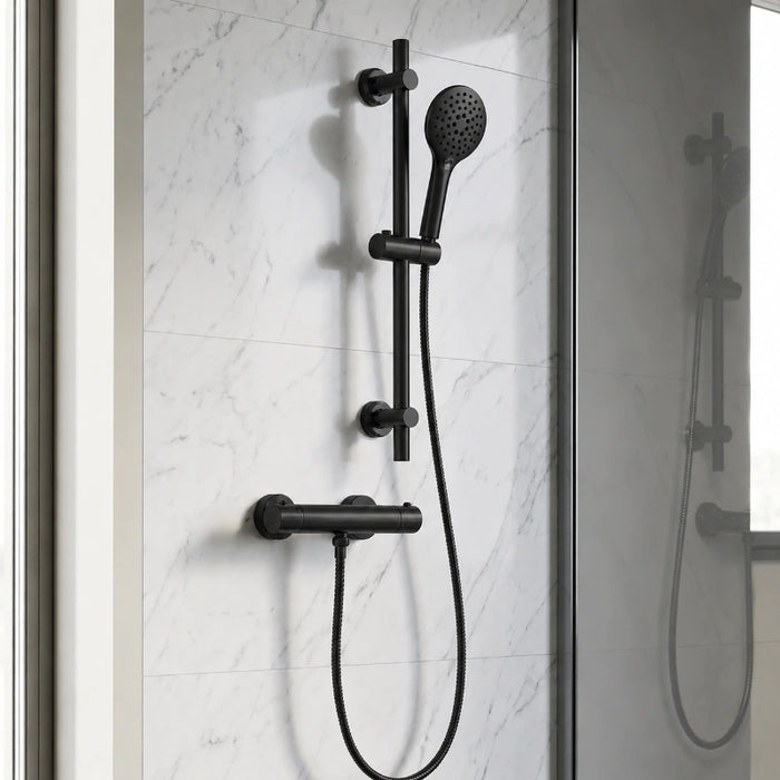 Premium Thermostatic T-Bar Shower & Rail Set - Black