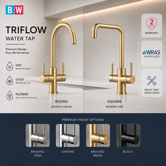 Triflow Round 3-in-1 Kitchen Tap - Brushed Brass