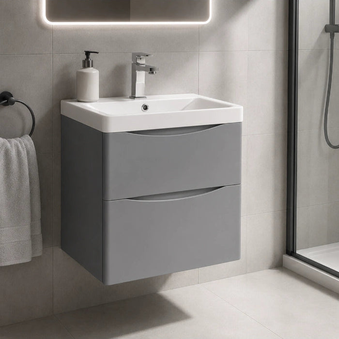 Rimini 500mm Wall Hung Vanity Unit with Basin - Matt Stone Grey