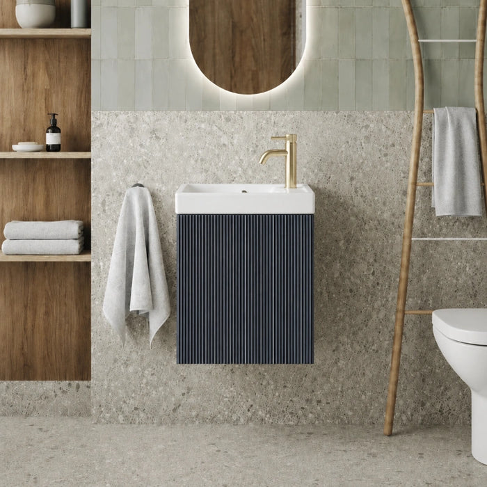 Fluted Mini Cloakroom Wall-Hung Vanity Unit with Basin - Midnight Shadow