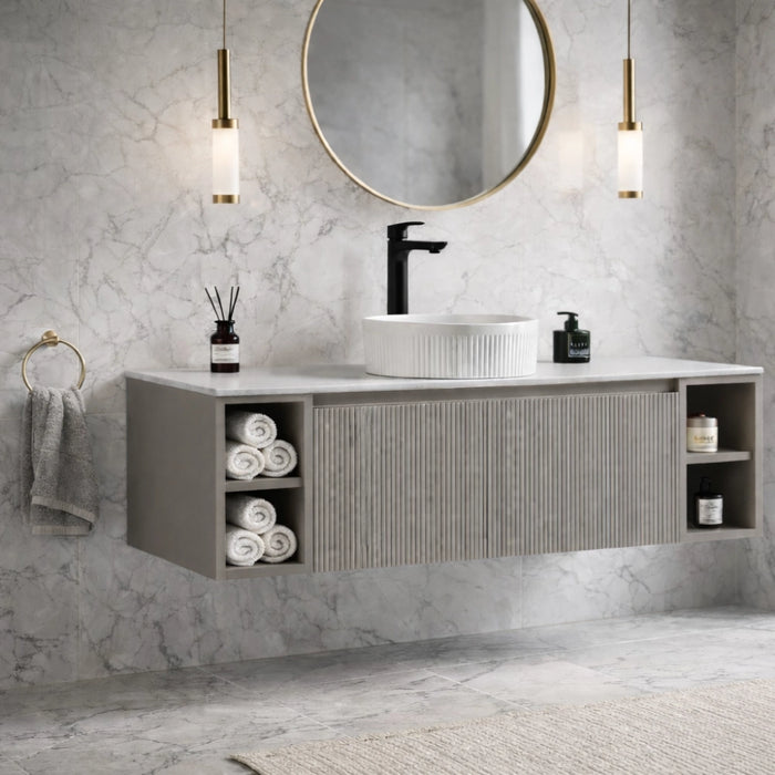 Fluted 1200mm Wall Hung Vanity with 2 Side Storage - Soft Coffee