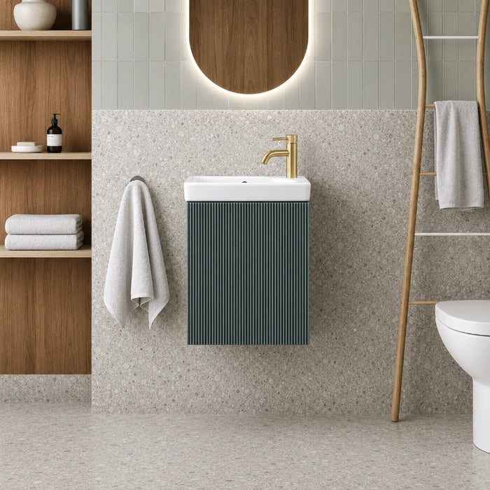 Fluted Mini Cloakroom Wall-Hung Vanity Unit with Basin - Smoked Sage
