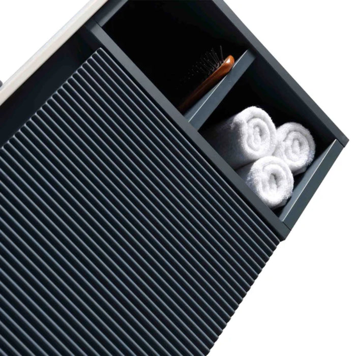 Fluted 1000mm Wall-Hung Vanity Unit with 2 Side Storage – Midnight Shadow