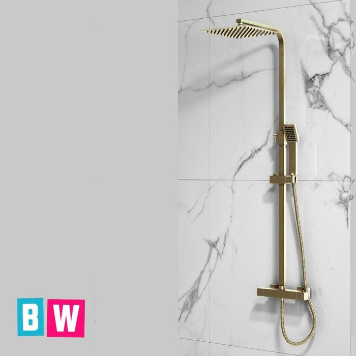 Flow Brushed Brass T - Bar Drench Head Shower - Bathroom Warehouse