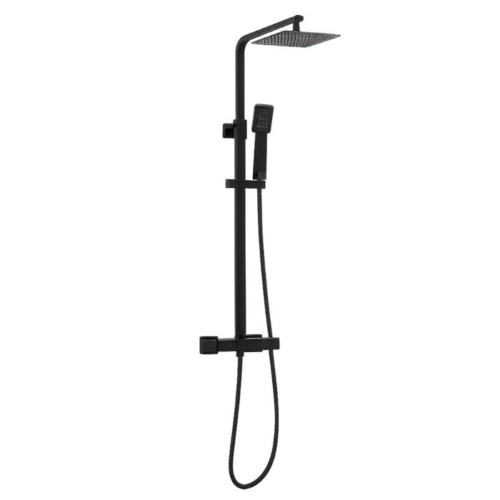 Flow Black Thermostatic T-Bar Shower with Rail & 200mm Square Drench Head