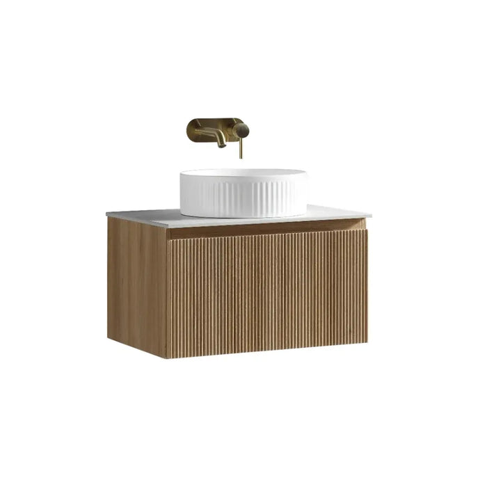 Fluted 600mm Wall Hung Vanity with Counter Top - Country Oak