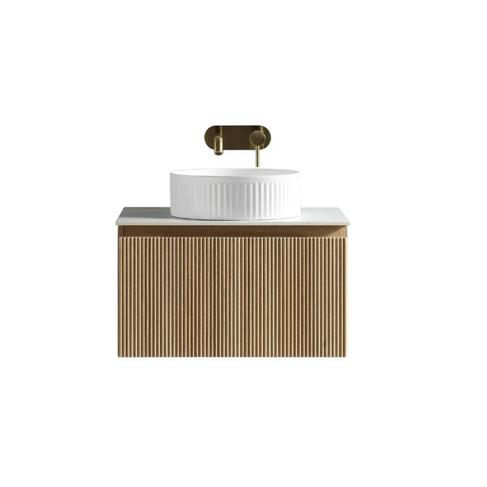 Fluted 600mm Wall Hung Vanity with Counter Top - Country Oak