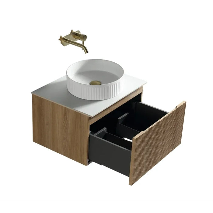 Fluted 600mm Wall Hung Vanity with Counter Top - Country Oak