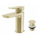 Brushed brass basin tap with pop-up waste drain cover included