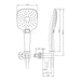 Brushed brass shower set diagram showing square rain head and mounting parts.