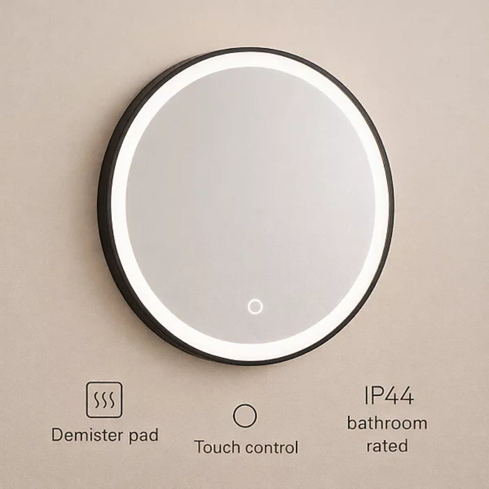 Pesaro 600mm Round Black Mirror with Touch Sensor & Demister