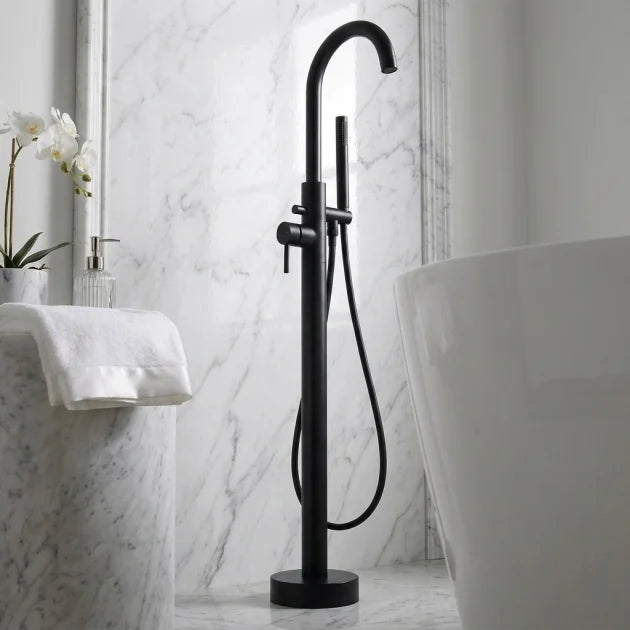 Round Freestanding Bath Tap - Black
