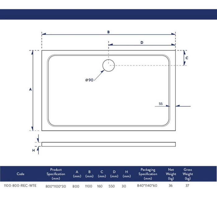Slimline Rectangle Shower Tray - Bathroom Warehouse